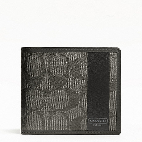 COACH COACH HERITAGE STRIPE COIN WALLET - SILVER/GREY/CHARCOAL - f74516