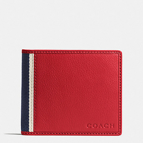 COACH HERITAGE WEB LEATHER COMPACT ID WALLET - RED/NAVY - f74688