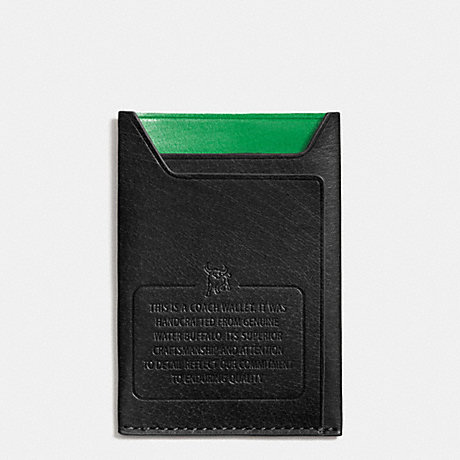 COACH MODERN CARD CASE IN WATER BUFFALO LEATHER - BLACK/GREEN - f74990