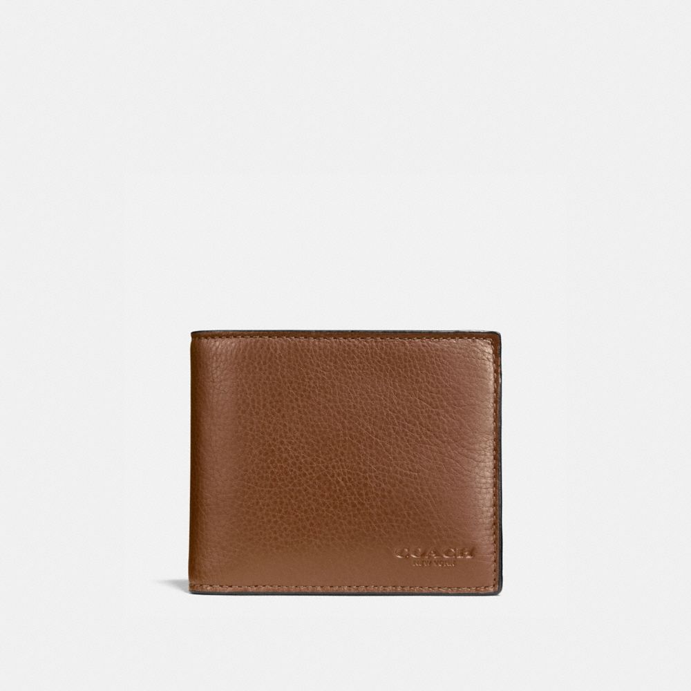 COMPACT ID WALLET IN SPORT CALF LEATHER - COACH f74991 - DARK SADDLE