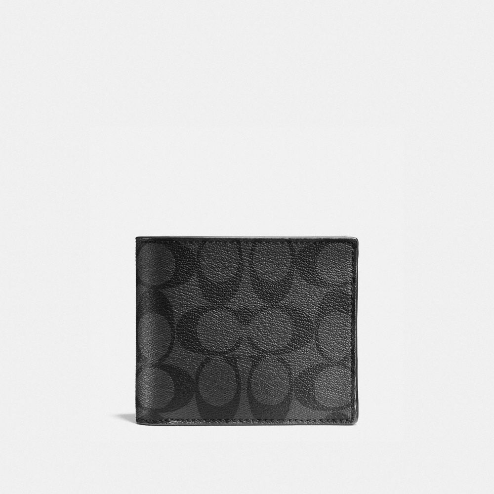 COMPACT ID WALLET IN SIGNATURE - COACH f74993 - CHARCOAL/BLACK