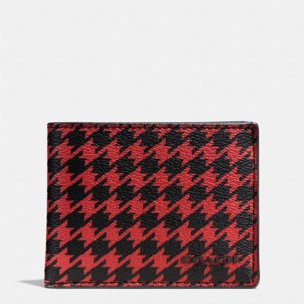 SLIM BILLFOLD ID WALLET IN PATTERN COATED CANVAS - COACH f75015 - RED HOUNDSTOOTH