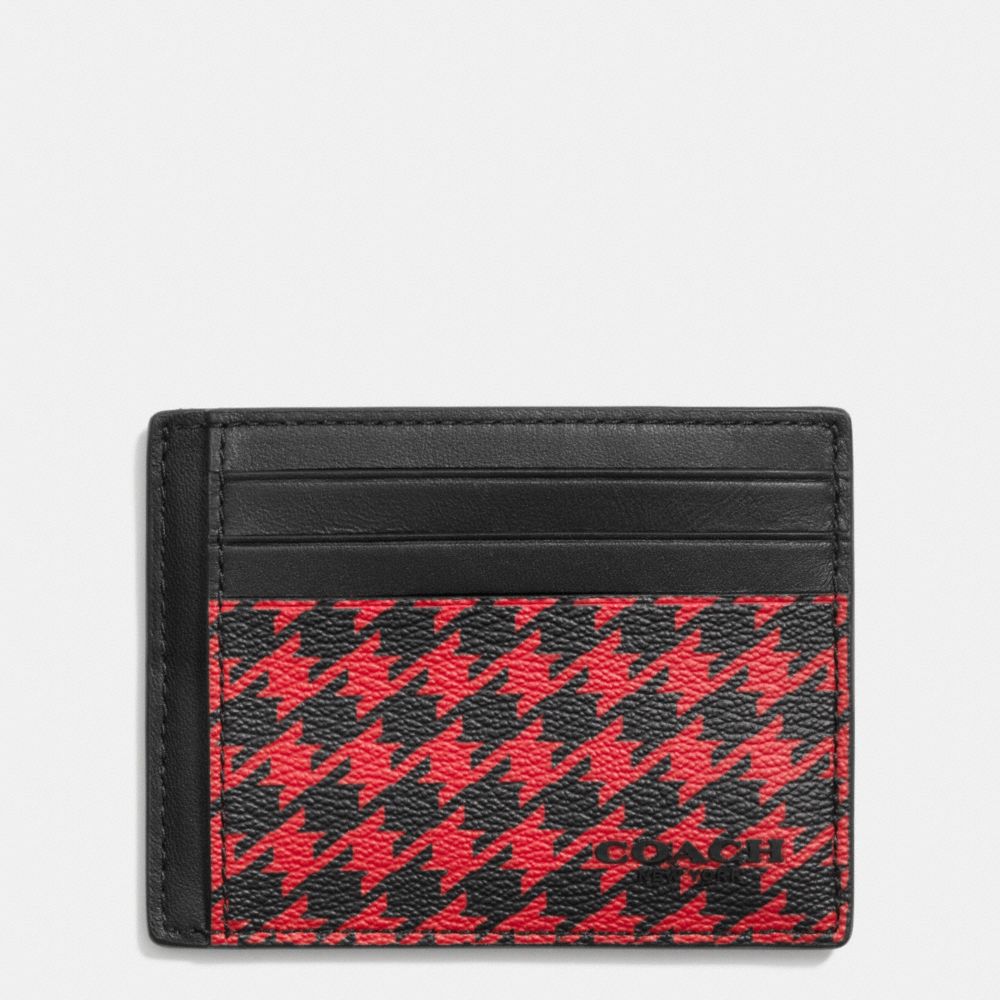 SLIM CARD CASE IN PATTERN COATED CANVAS - COACH f75021 - RED HOUNDSTOOTH