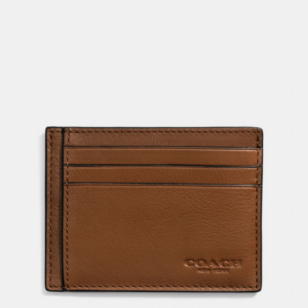 SLIM CARD CASE IN SPORT CALF LEATHER - COACH f75022 - DARK  SADDLE