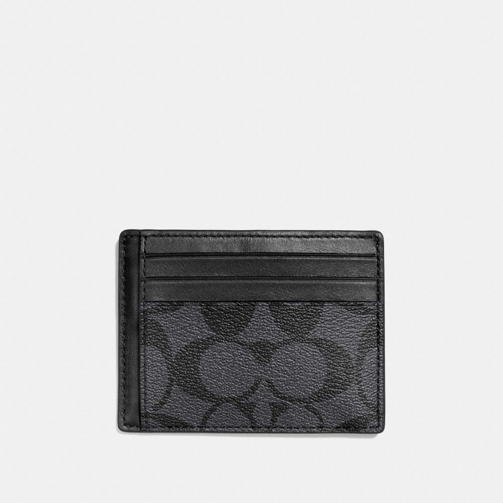 SLIM ID CARD CASE IN SIGNATURE - COACH f75027 - CHARCOAL/BLACK