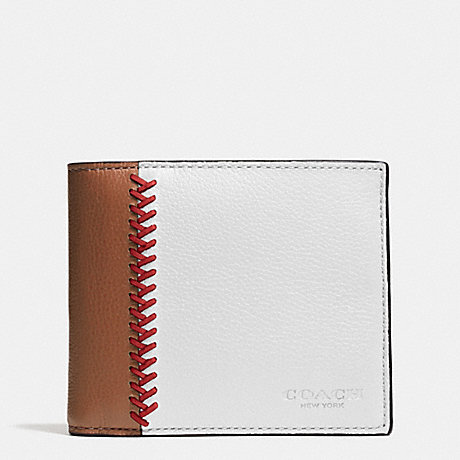 COACH COMPACT ID WALLET IN BASEBALL STITCH LEATHER - CHALK/SADDLE - f75170