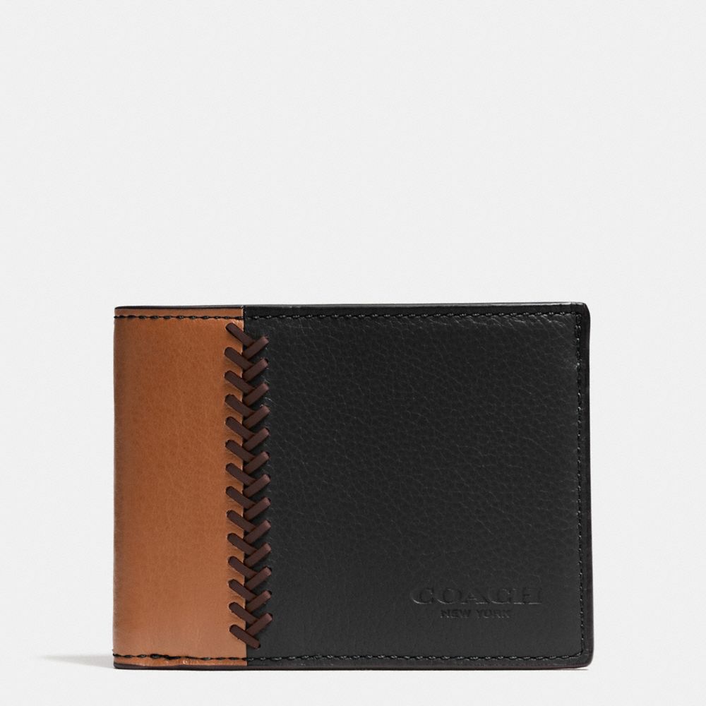 SLIM BILLFOLD ID WALLET IN BASEBALL STITCH LEATHER - COACH f75178  - BLACK