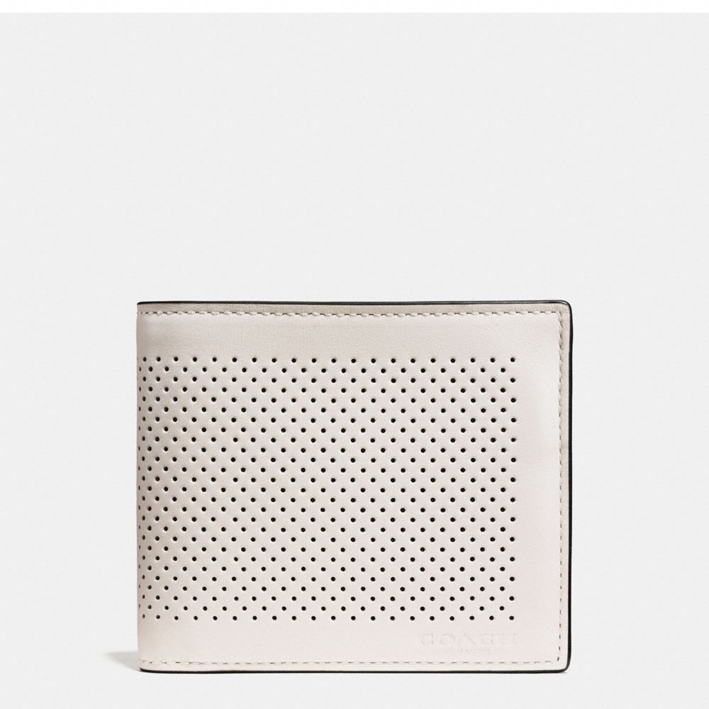 COMPACT ID WALLET IN PERFORATED LEATHER - COACH f75197 - CHALK/BLACK
