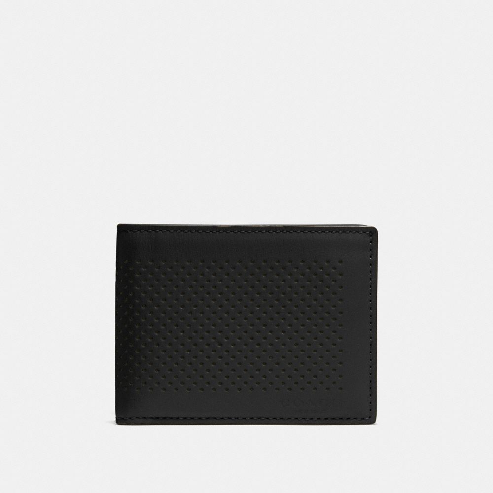 SLIM BILLFOLD ID WALLET IN PERFORATED LEATHER - COACH f75227 - BLACK