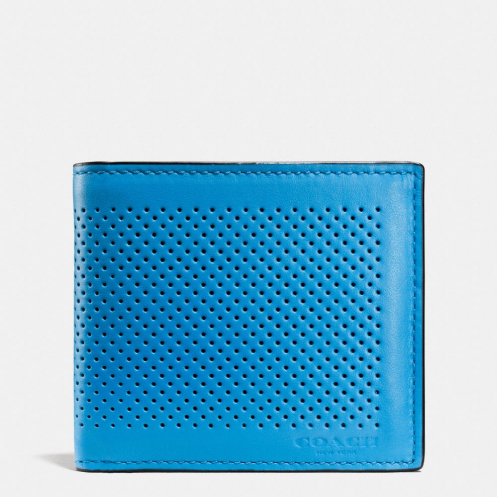 DOUBLE BILLFOLD WALLET IN PERFORATED LEATHER - COACH f75278 - AZURE
