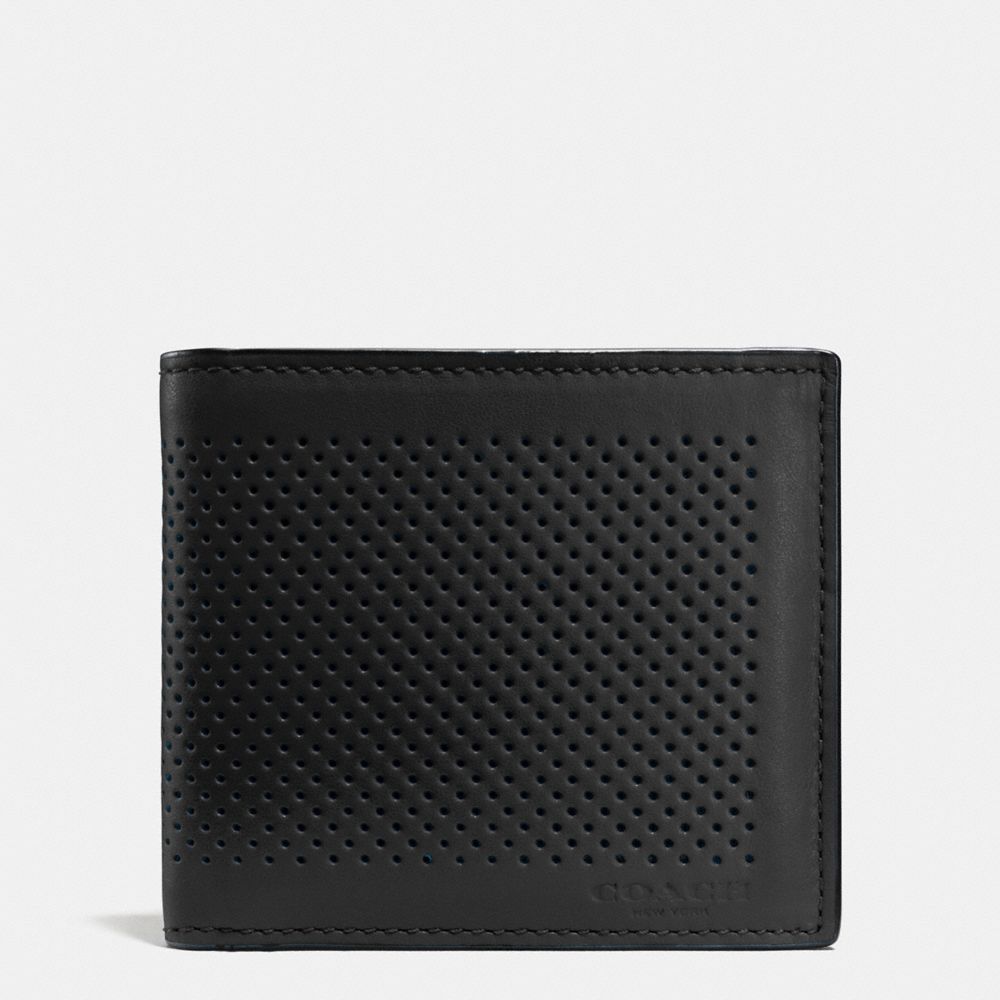 DOUBLE BILLFOLD WALLET IN PERFORATED LEATHER - COACH f75278 - BLACK