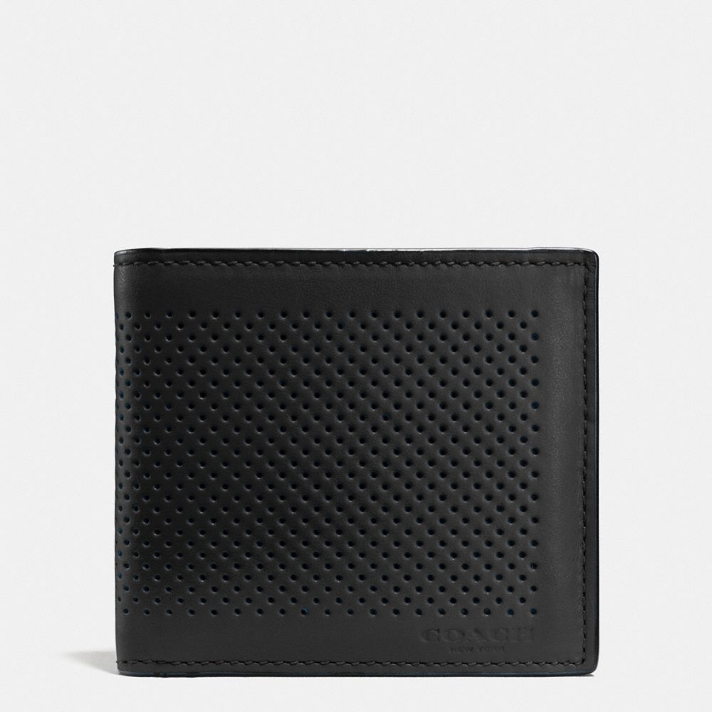 DOUBLE BILLFOLD WALLET IN PERFORATED LEATHER - COACH f75278 -  BLACK