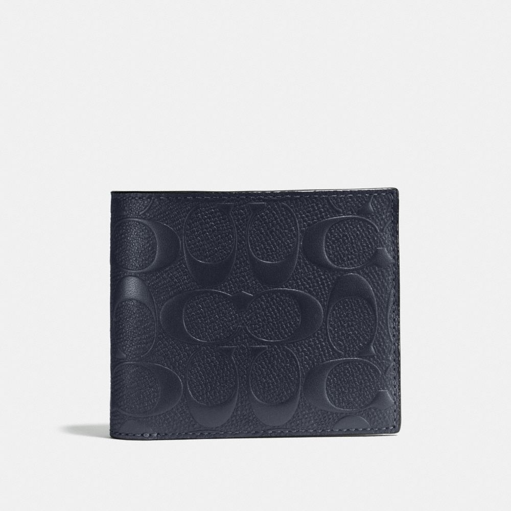 COMPACT ID WALLET IN SIGNATURE CROSSGRAIN LEATHER - COACH f75371 - MIDNIGHT NAVY