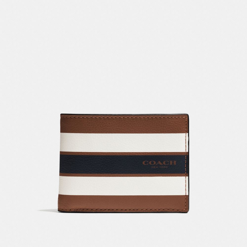 SLIM BILLFOLD WALLET IN VARSITY LEATHER - COACH f75386 - DARK SADDLE