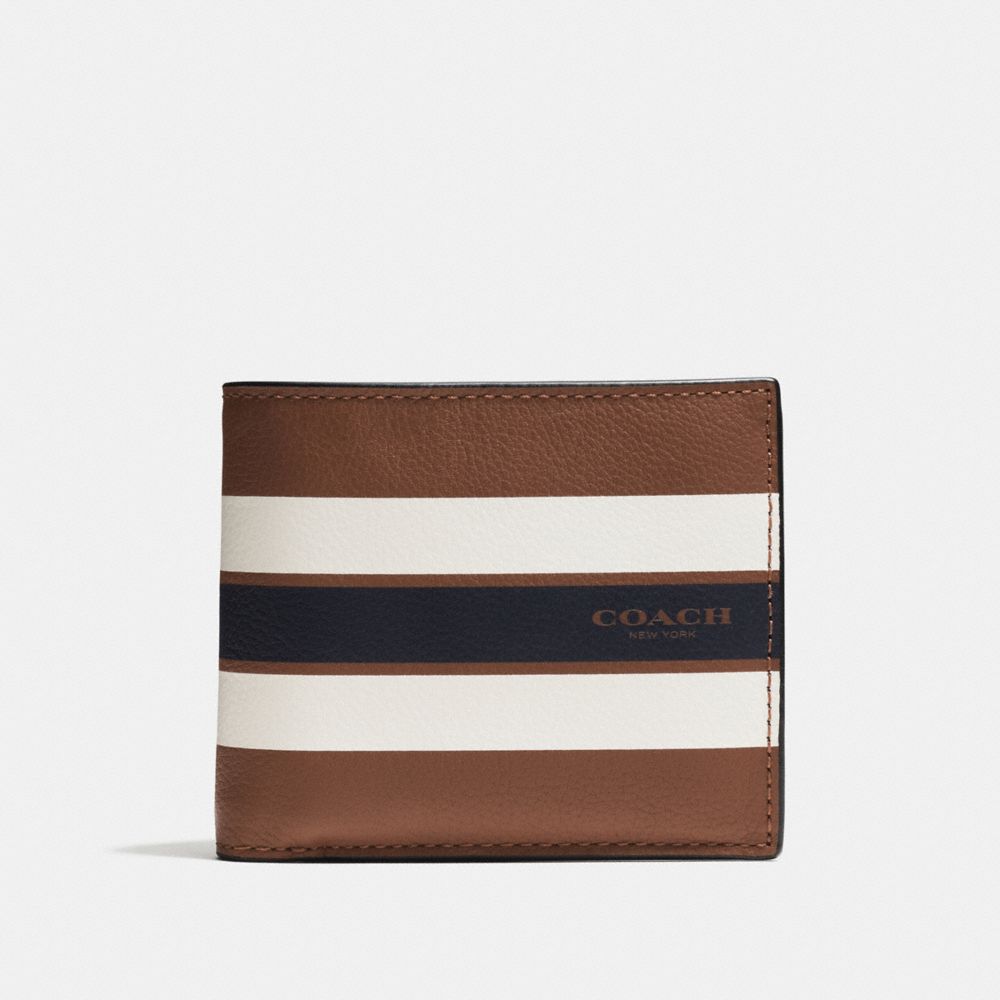 COMPACT ID WALLET IN VARSITY LEATHER - COACH f75399 - DARK SADDLE