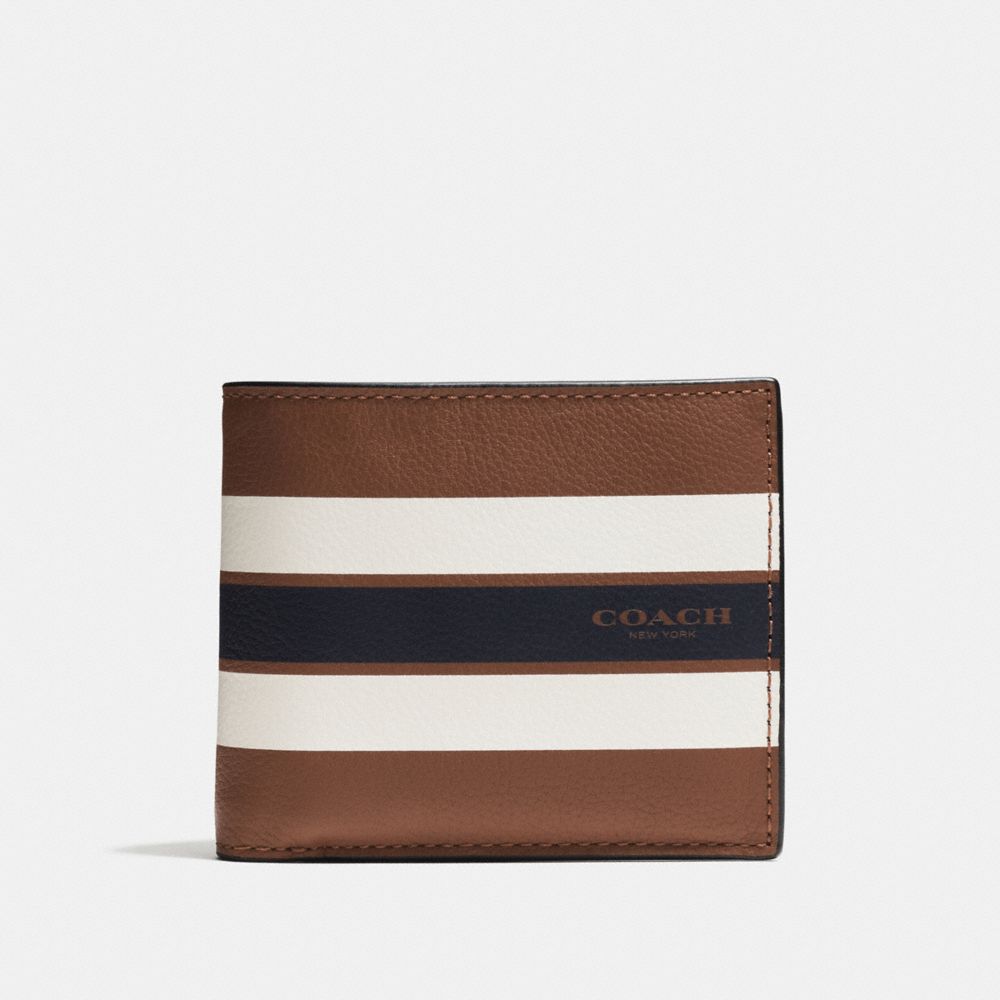 COMPACT ID WALLET IN VARSITY LEATHER - COACH f75399 - DARK  SADDLE