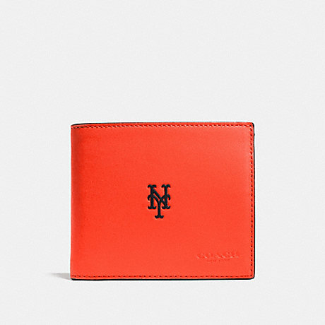 COACH MLB COMPACT ID WALLET IN SPORT CALF LEATHER - NY METS - f75433