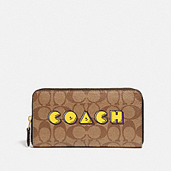 COACH ACCORDION ZIP WALLET IN SIGNATURE CANVAS WITH PAC-MAN COACH PRINT - KHAKI MULTI /GOLD - F75614