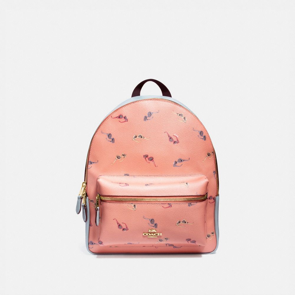 COACH MEDIUM CHARLIE BACKPACK WITH SUNGLASSES PRINT - LIGHT CORAL/MULTI/GOLD - F75885