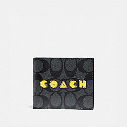 COACH ID BILLFOLD WALLET IN SIGNATURE CANVAS WITH PAC-MAN COACH SCRIPT - CHARCOAL/BLACK/BLACK ANTIQUE NICKEL - F75912