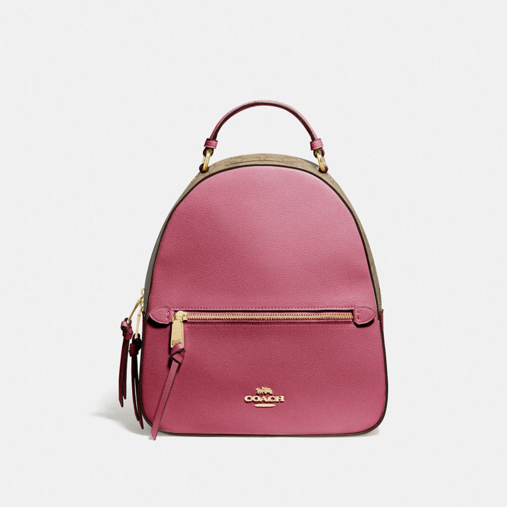 COACH JORDYN BACKPACK WITH SIGNATURE CANVAS - LIGHT KHAKI/ROUGE/GOLD - F76622