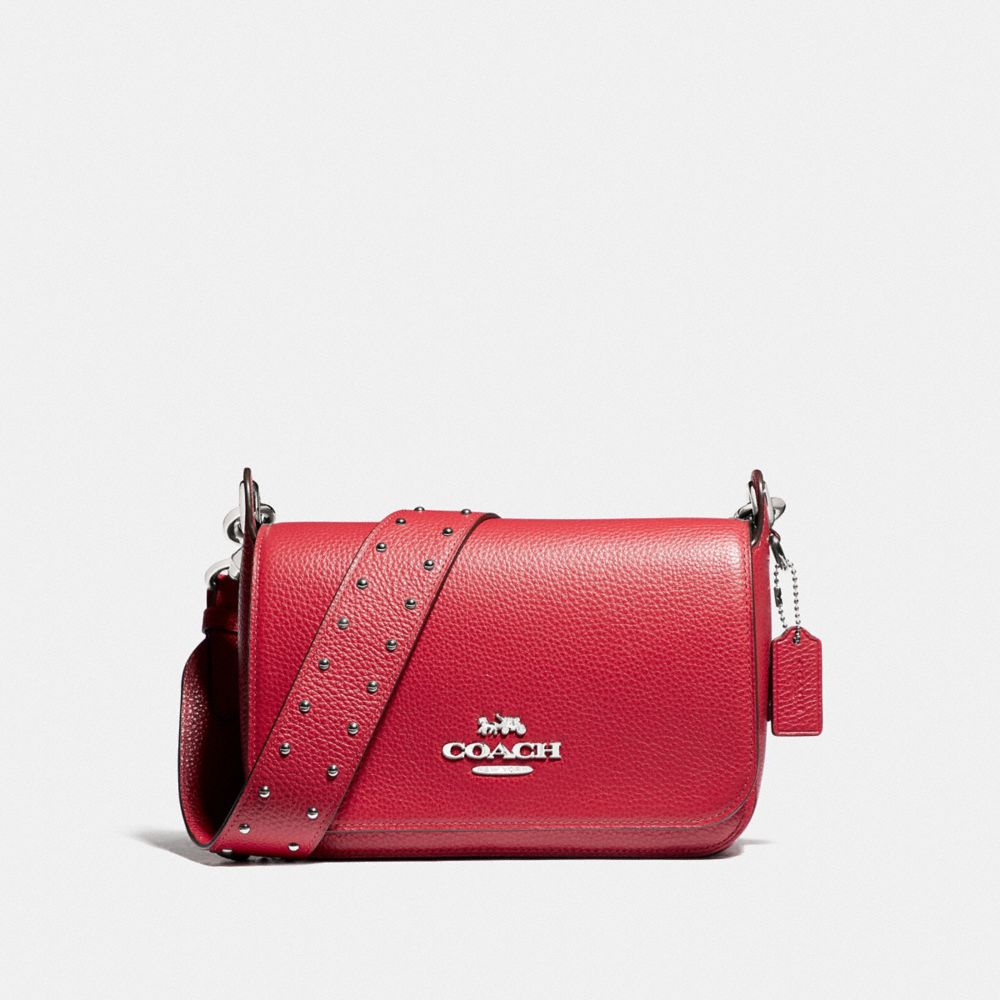 COACH SMALL JES MESSENGER WITH RIVETS - BRIGHT CARDINAL/SILVER - F76700