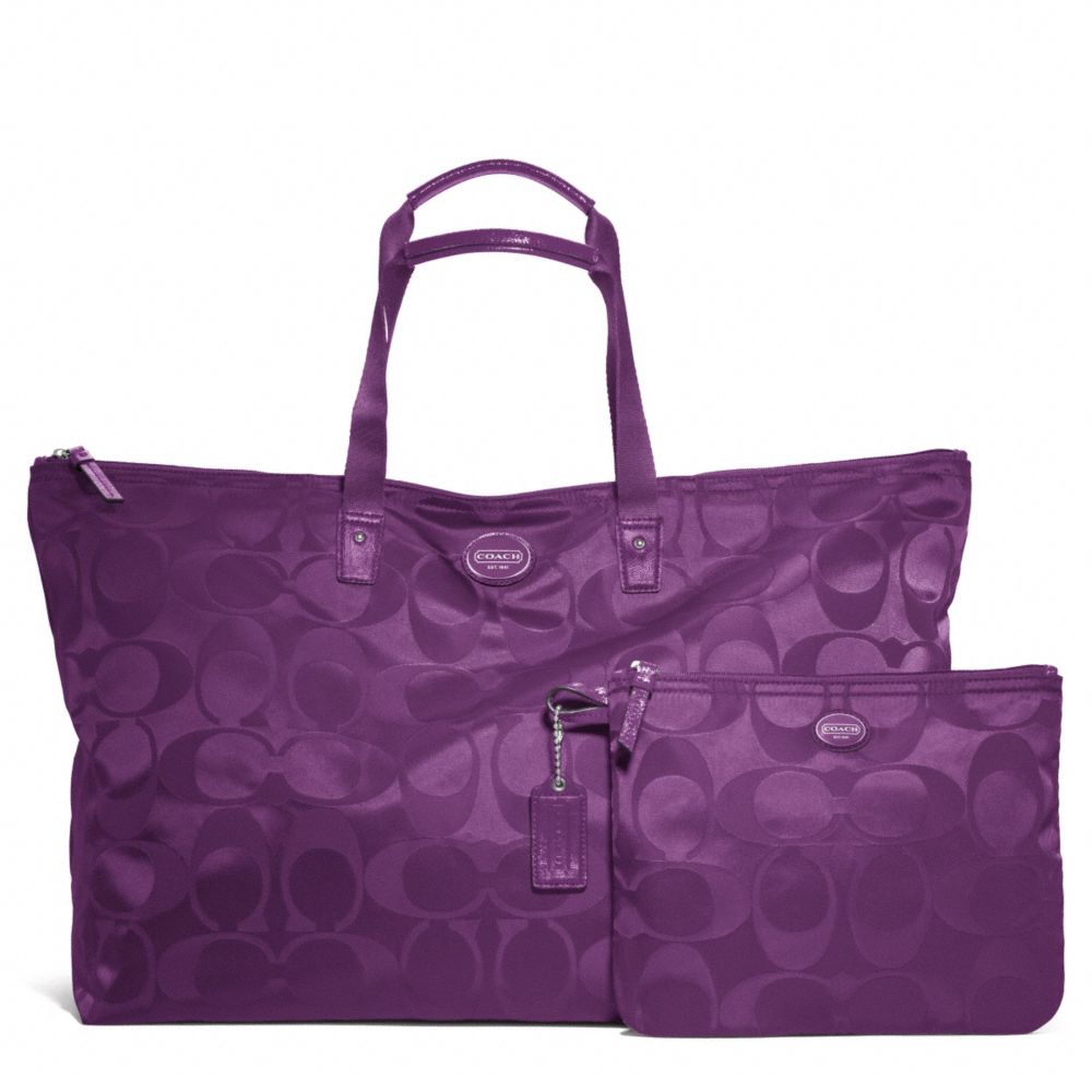 GETAWAY SIGNATURE NYLON LARGE PACKABLE WEEKENDER - COACH f77316 - SILVER/AMETHYST