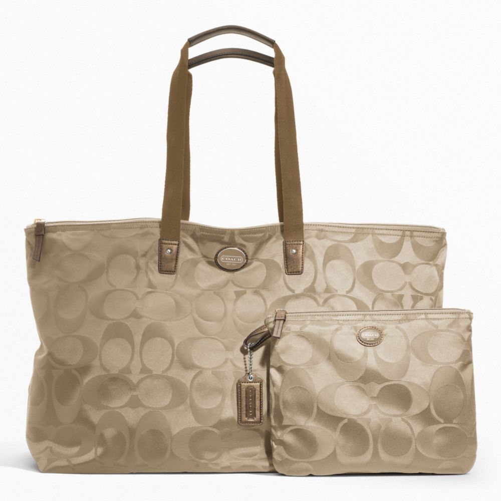 GETAWAY SIGNATURE NYLON LARGE PACKABLE WEEKENDER - COACH f77316 - SILVER/LIGHT KHAKI