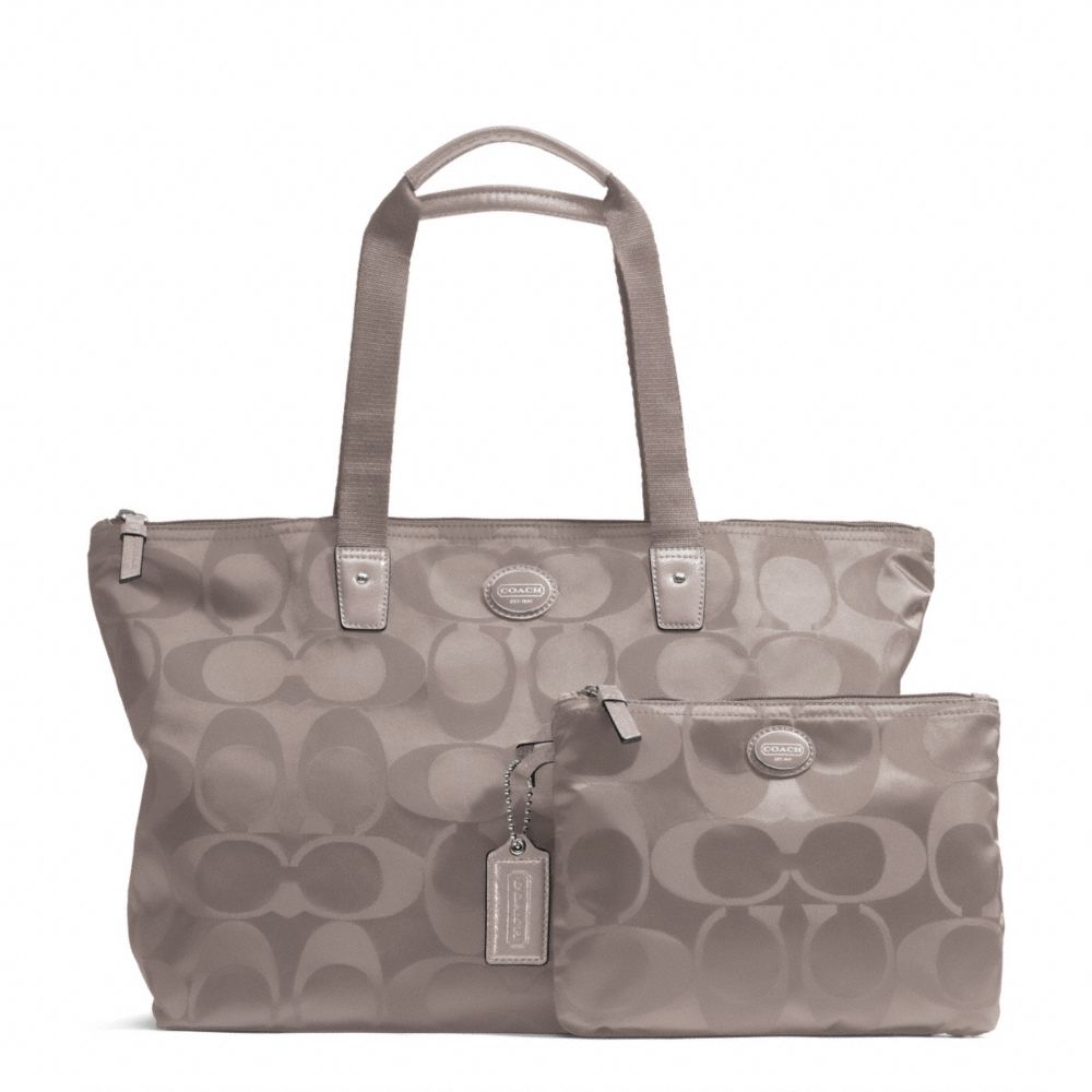 GETAWAY SIGNATURE NYLON PACKABLE WEEKENDER - COACH f77321 - SILVER/STEEL GREY