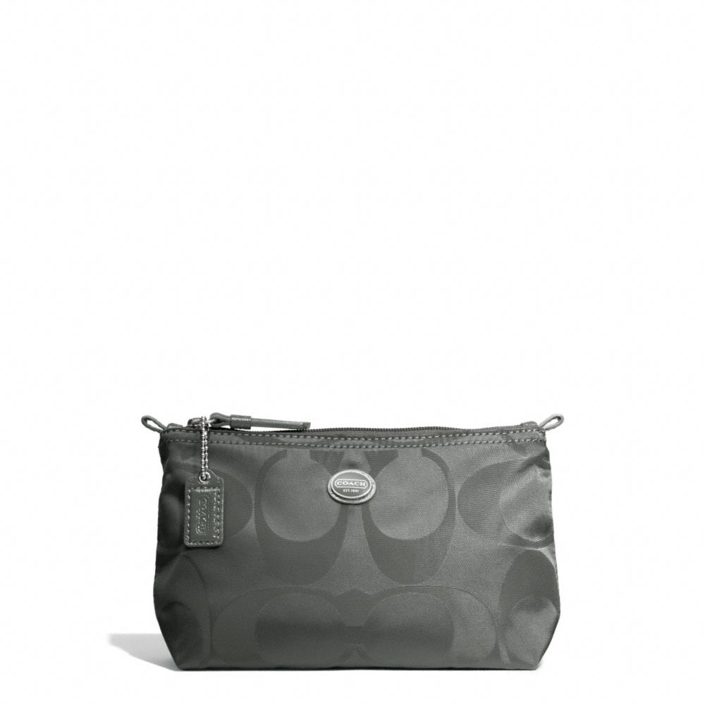 GETAWAY SIGNATURE NYLON MINI COSMETIC POUCH - COACH f77382 - SILVER/GREY