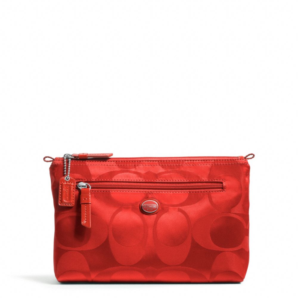 COACH GETAWAY SIGNATURE NYLON COSMETIC POUCH - SILVER/VERMILLION - F77391