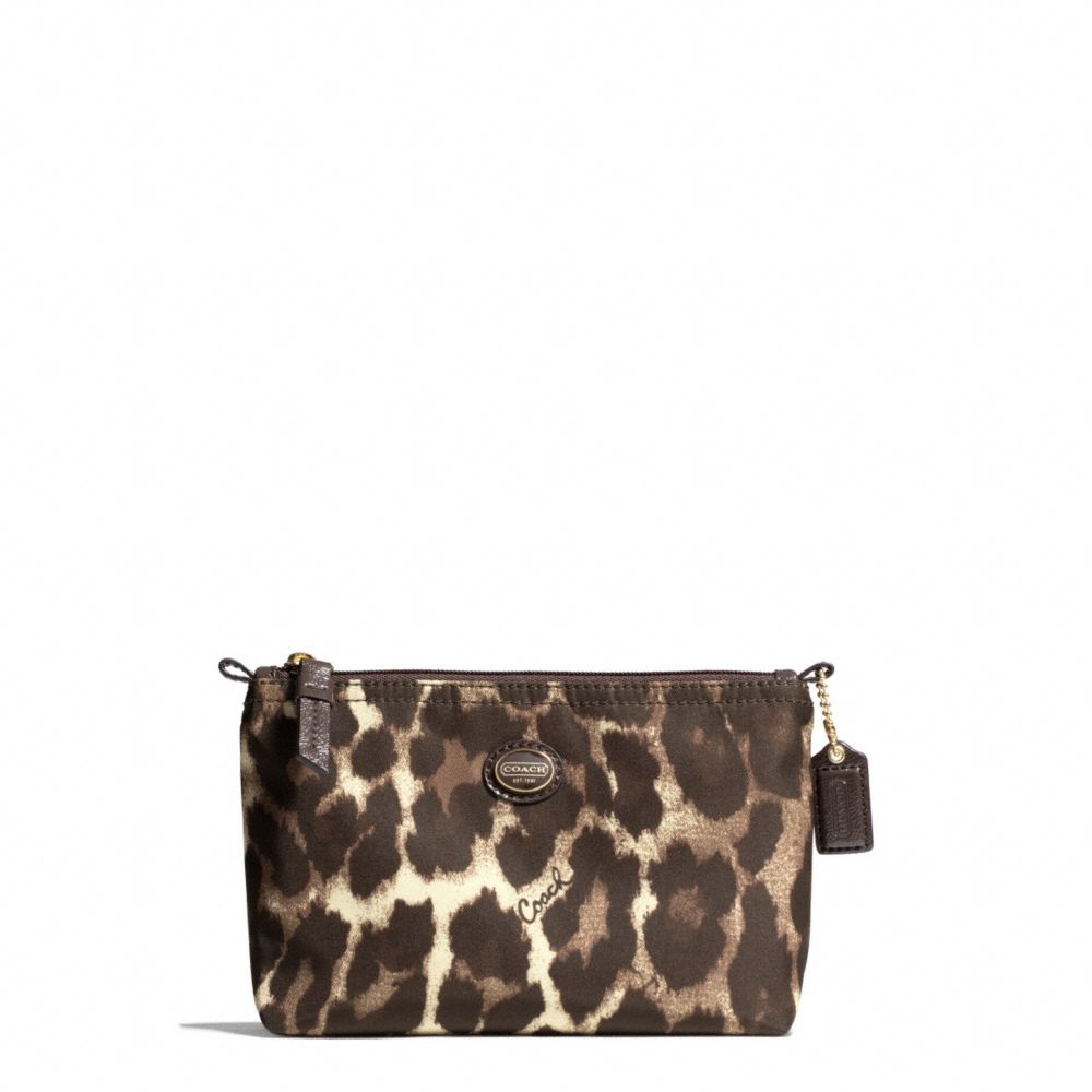 COACH GETAWAY OCELOT PRINT MINI COSMETIC POUCH - BRASS/MAHOGANY MULTI - F77431