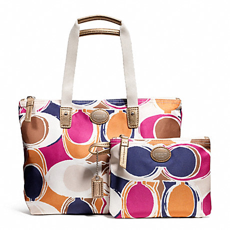 COACH GETAWAY HAND DRAWN SCARF PRINT SMALL PACKABLE TOTE -  - f77439