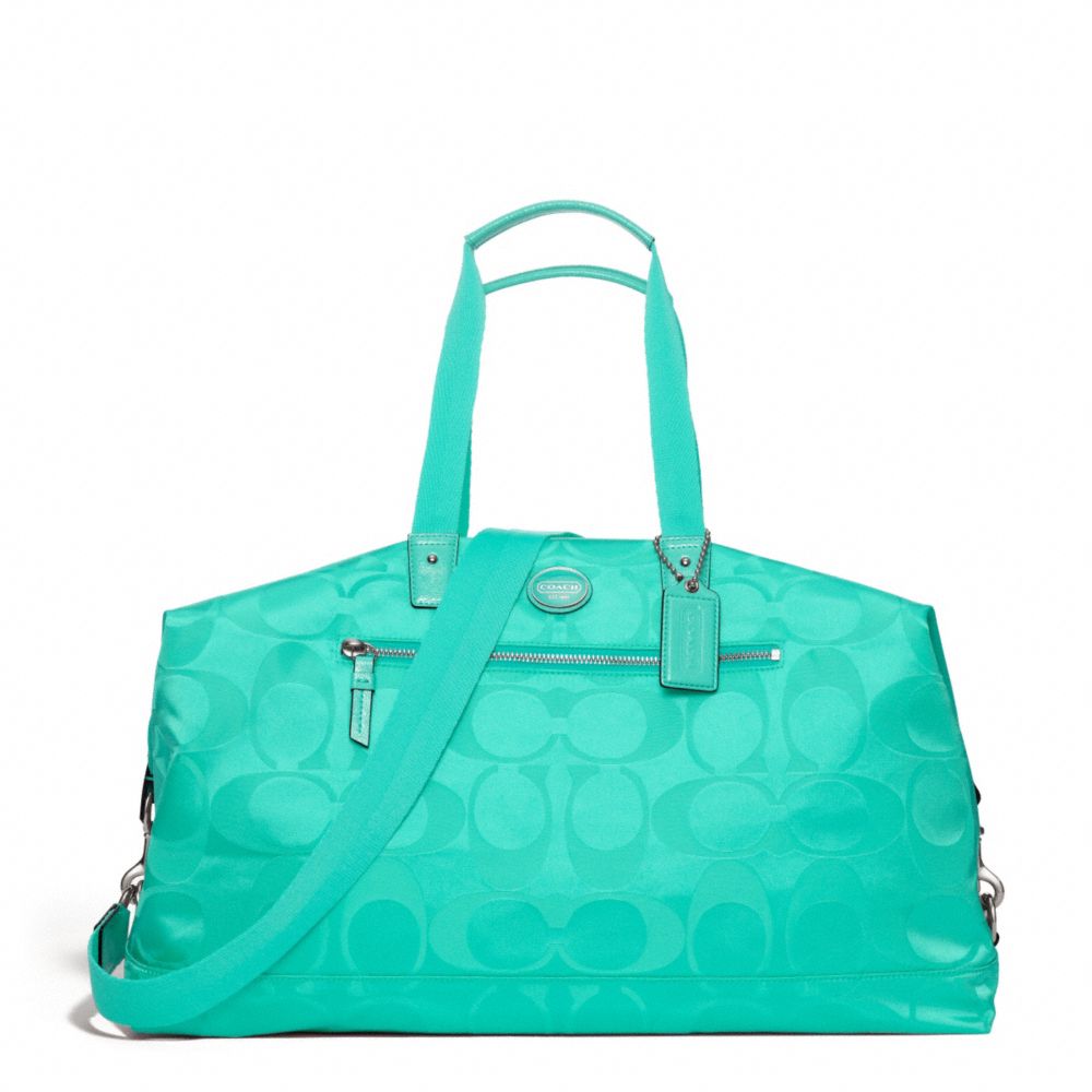 GETAWAY SIGNATURE NYLON DUFFLE - COACH f77469 - SILVER/AQUA