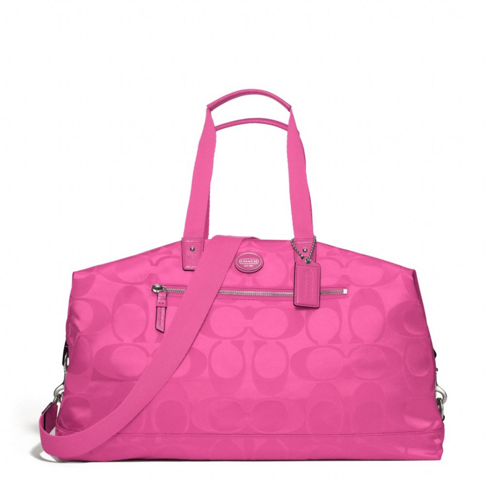 GETAWAY SIGNATURE NYLON DUFFLE - COACH f77469 - SILVER/HOT PINK