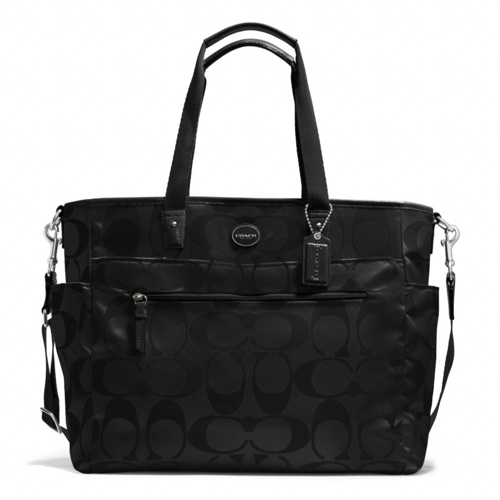 COACH SIGNATURE NYLON BABY BAG - SILVER/BLACK/BLACK - F77577