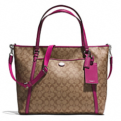 PEYTON SIGNATURE XL POCKET TOTE WITH SAFFIANO TRIM - COACH f77612 - SILVER/KHAKI/RASPBERRY