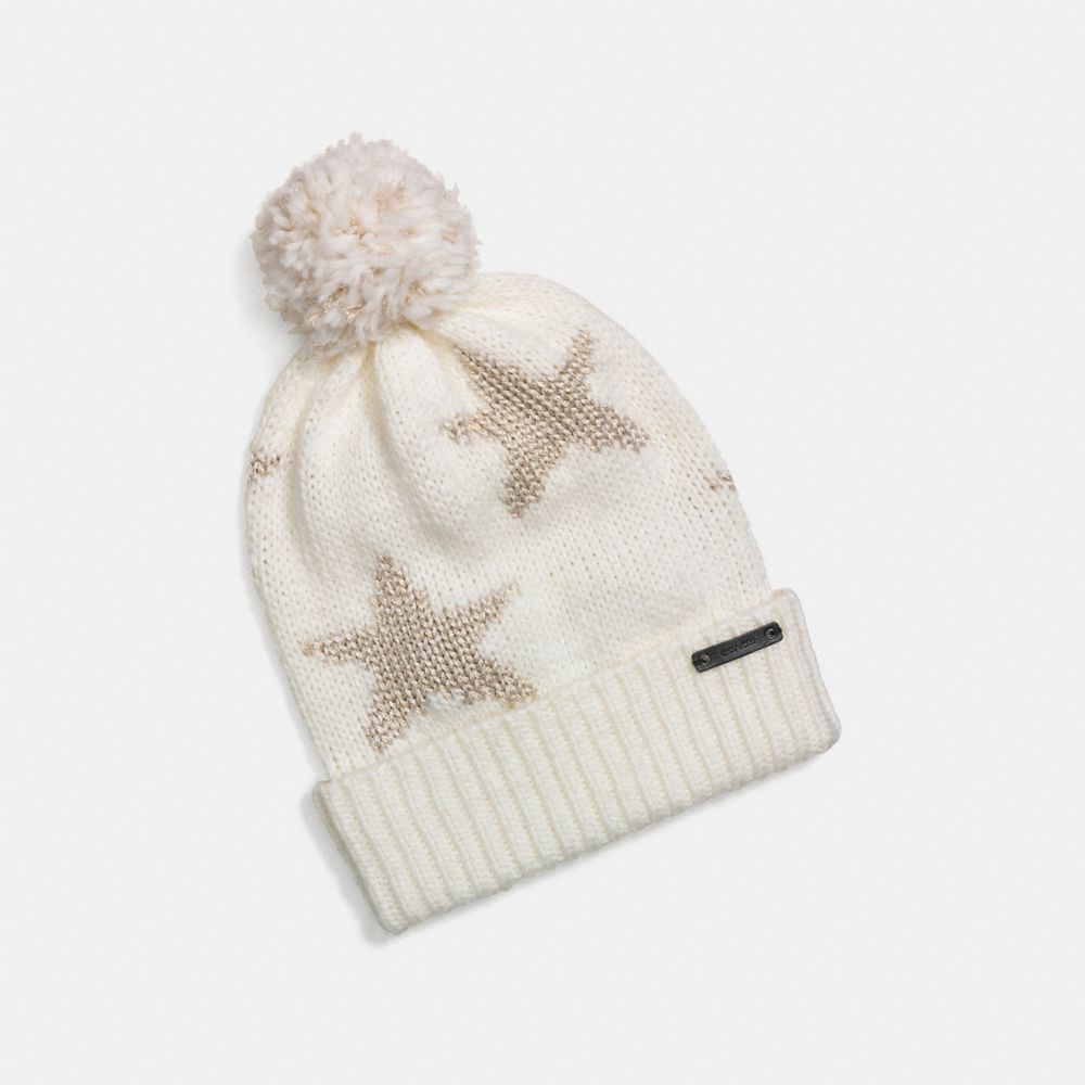 SPARKLE STAR INTARSIA HAT - COACH f77717 - WHITE/GOLD