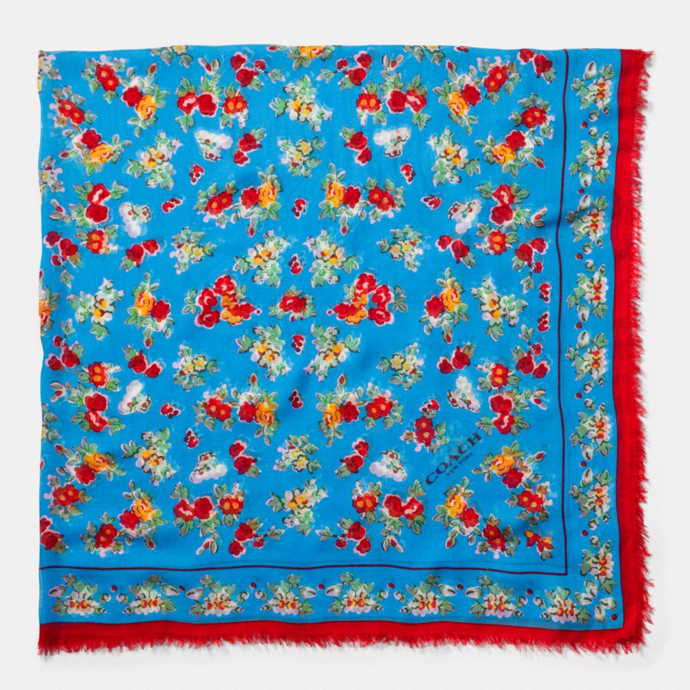 FLORAL WOVEN OVERSIZED SQUARE SCARF - COACH f77801 - AZURE