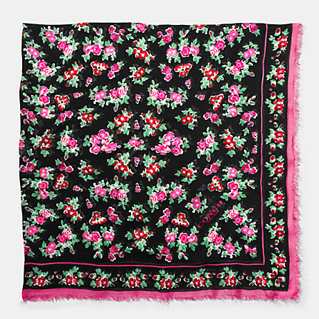 COACH FLORAL WOVEN OVERSIZED SQUARE SCARF - BLACK - f77801