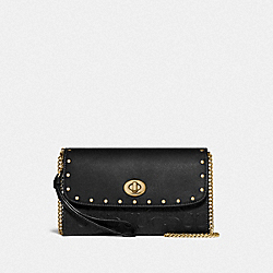 COACH CHAIN CROSSBODY IN SIGNATURE LEATHER WITH RIVETS - BLACK/GOLD - F77878
