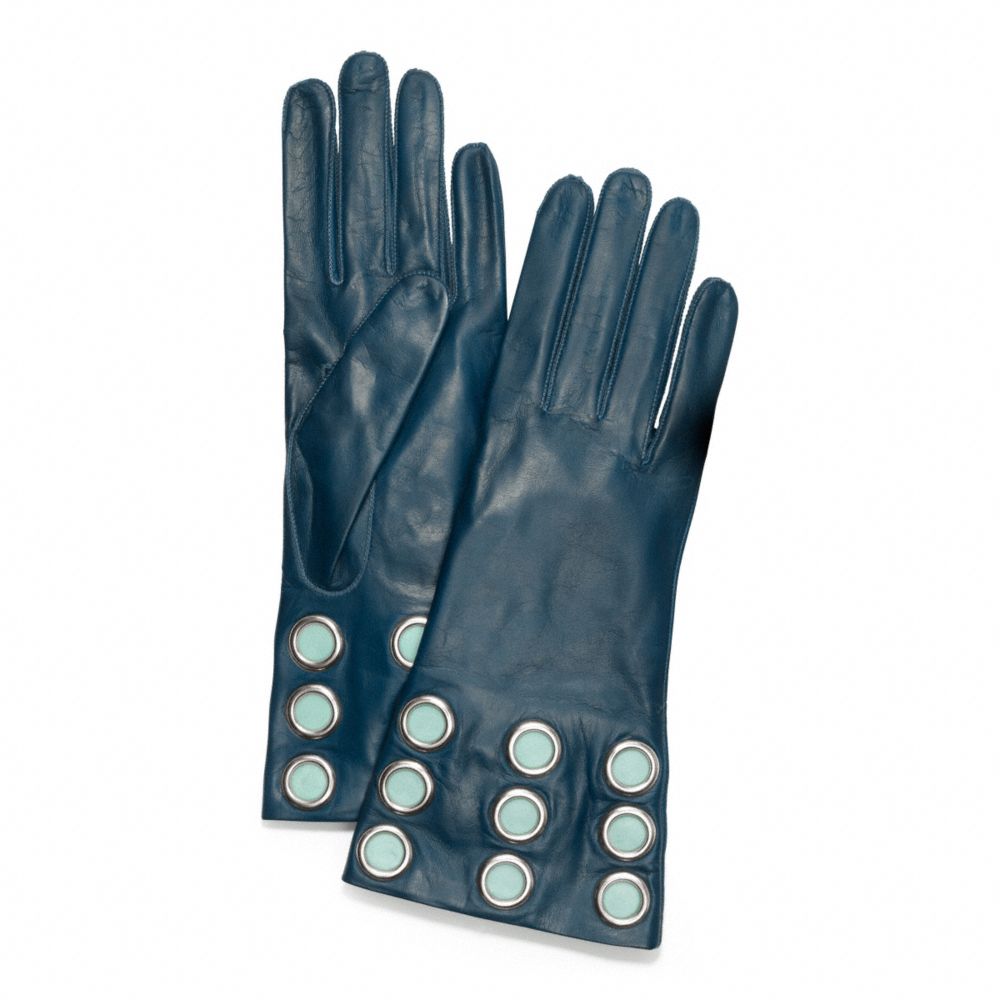 LEATHER GROMMET GLOVE - COACH f82813 - SILVER/TEAL/POND