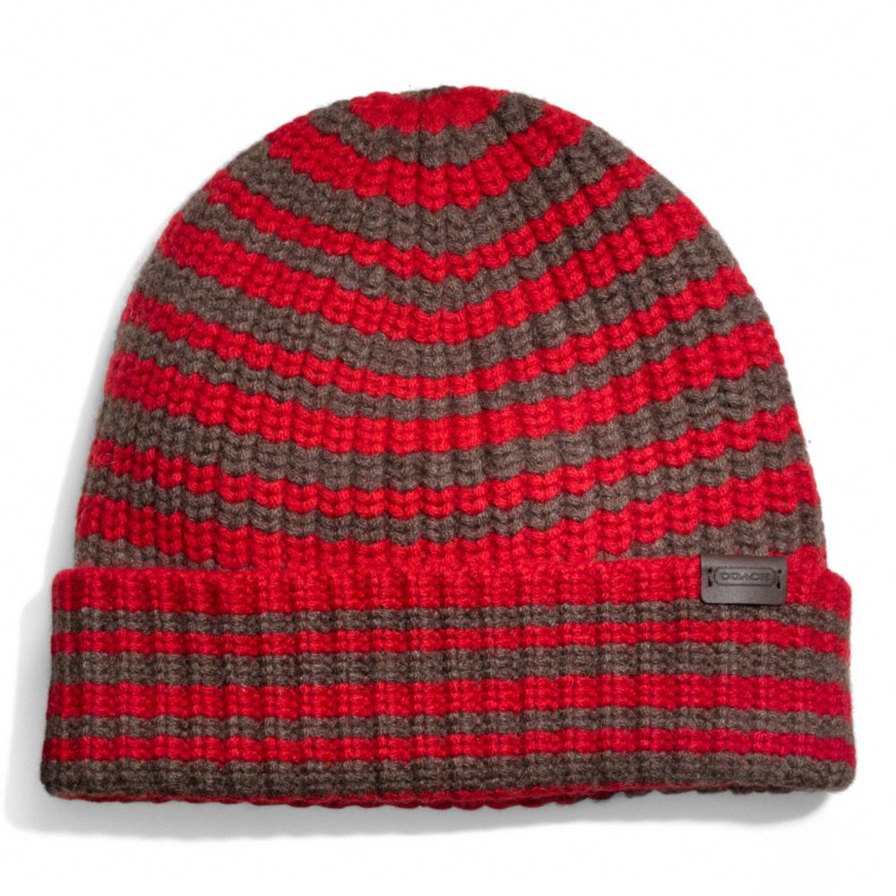 CASHMERE STRIPED RIBBED KNIT CAP - COACH f83147 - RED