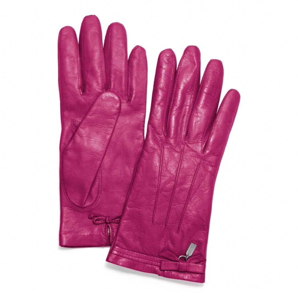 LEATHER BOW GLOVE - COACH f83259 - SILVER/FUCHSIA