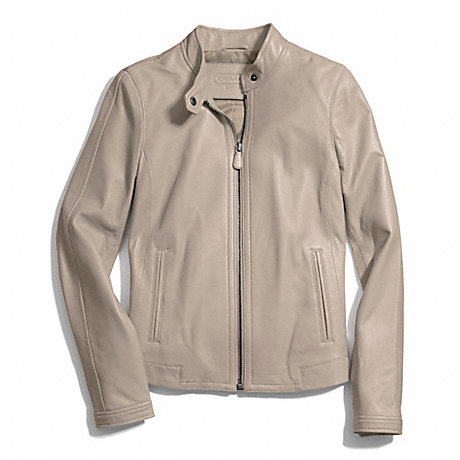 COACH ZIP LEATHER JACKET - TAUPE - f83635
