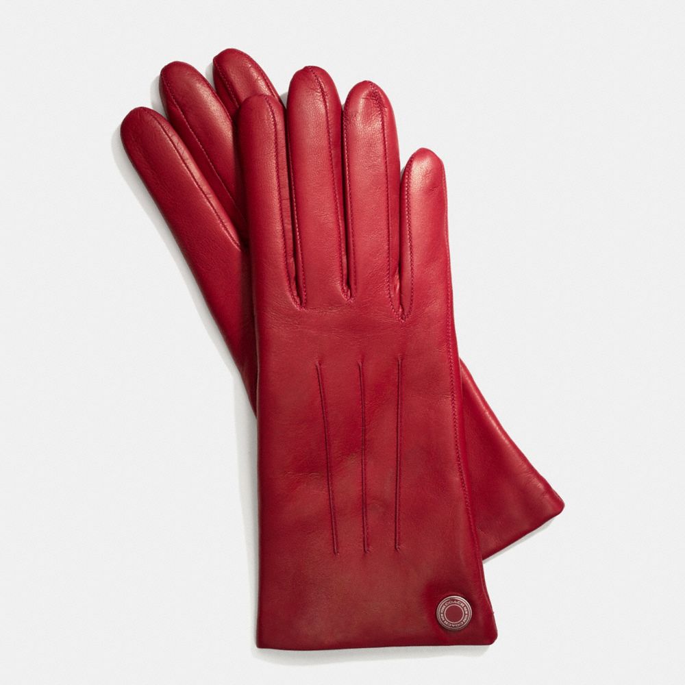 LEATHER CASHMERE LINED GLOVE - COACH f83726 - SILVER/RED
