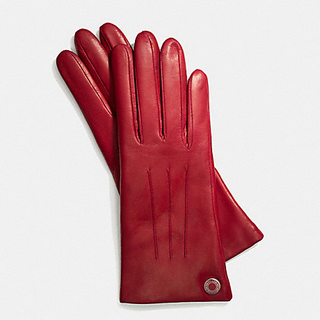 COACH LEATHER CASHMERE LINED GLOVE - SILVER/RED - f83726