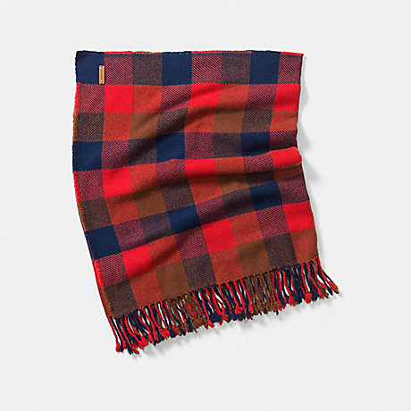 COACH SQUARE PLAID FRINGY SCARF - RED - f83830