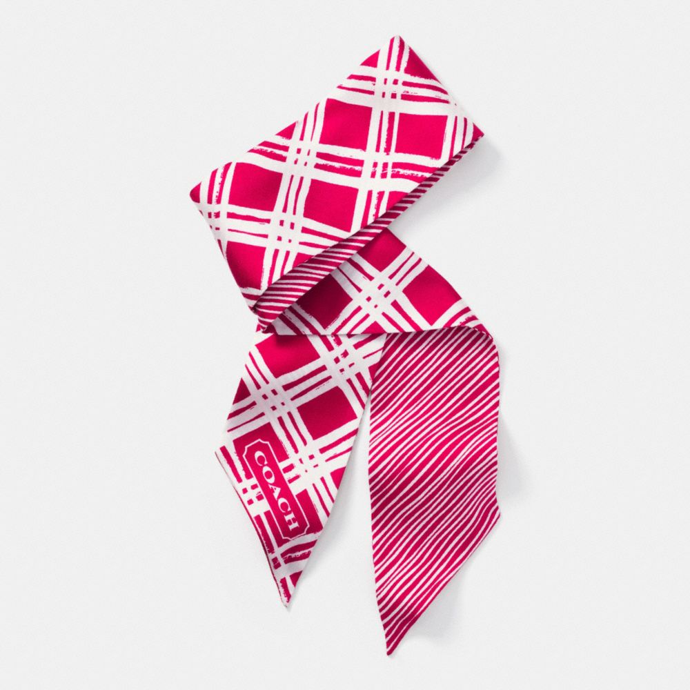 HAND DRAWN PLAID PONYTAIL SCARF - COACH f84333 - PINK SCARLET