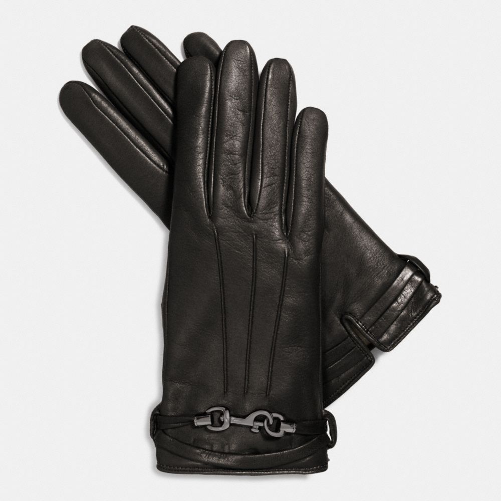 LEATHER DOGLEASH GLOVE - COACH f85112 -  BLACK